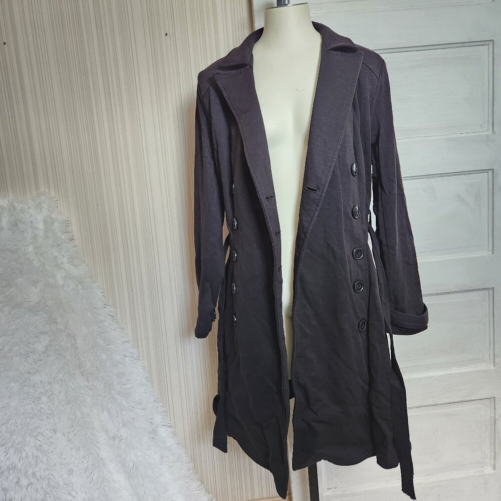 LIKE NEW - Torrid Black Long Trench Coat Pea Coat Button Jacket With Tie